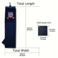 American Flag Embroidered Golf Towel Set with Perforated Ring Clip - Includes 16 ‘x22’ Tri-Fold Towel 1pack